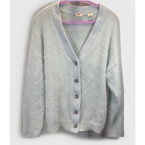 Levis Fuzzy Baby Blue/Green Cardigan Button Down Sweater Women M